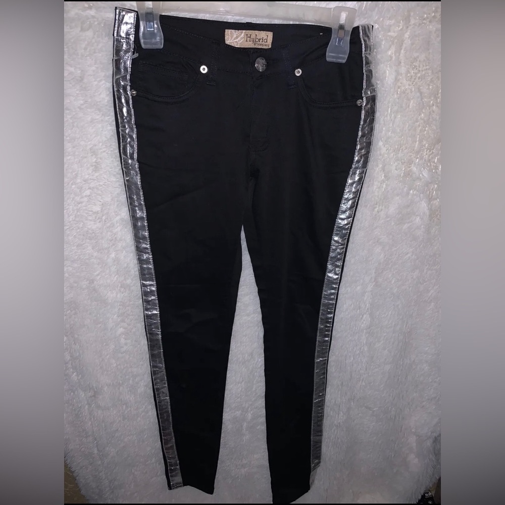 Hybrid & Co. Black Pants w/ Reflective Side Metallic Silver Stripe Sz 3 NWOT